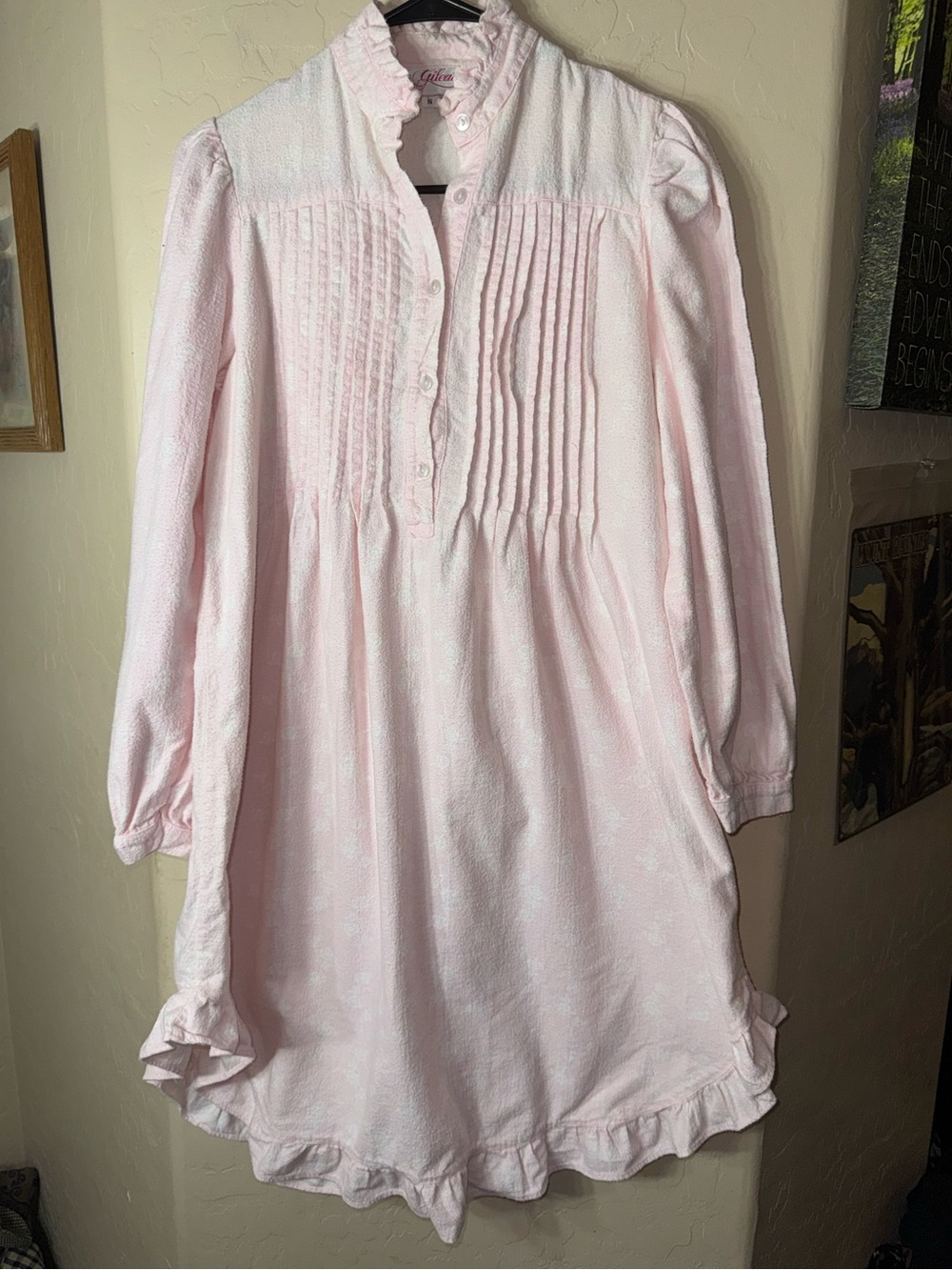 Vintage Gilead Pink Pintuck Ruffle Cottagecore Nightgown Dress 100% Cotton Small
